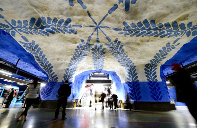 Stockholm’s metro system, or Tunnelbana, is widely known as the world’s longest art gallery. Since the 1950s, the system has been contracting with artists to work with their architects and engineers to transform 90 of its stations into fully immersive experiences. Author's photo.
